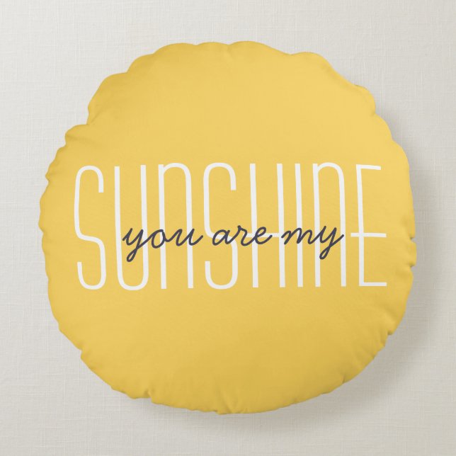 You Are My Sunshine Quote Bright Yellow Decorative Round Pillow (Front)