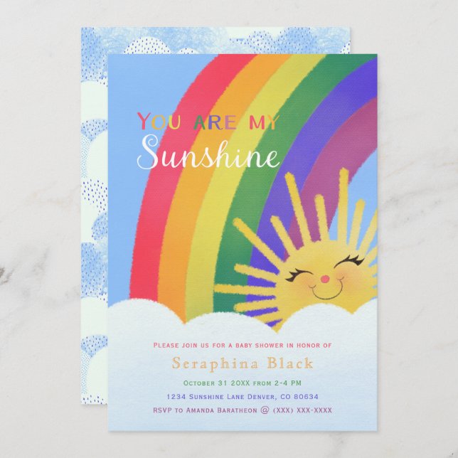 You Are My Sunshine Rainbow Sprinkle Baby Shower I Invitation (Front/Back)