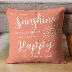 You Are My Sunshine Salmon with Sun White Dots Outdoor Pillow