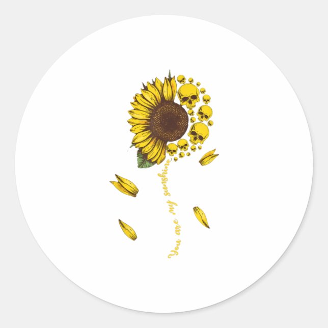 You are my sunshine skull sunflower classic round sticker (Front)