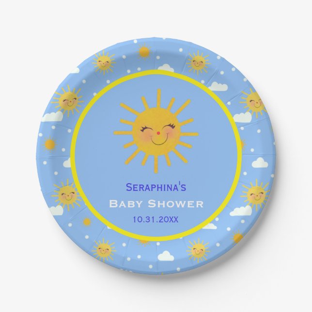 You Are My Sunshine Smiling Sun Baby Shower Paper Plate (Front)