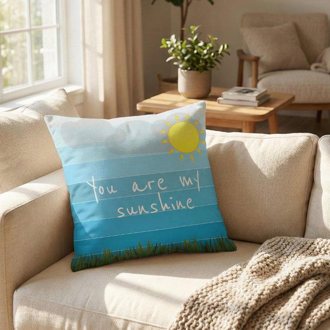 You Are My Sunshine Sun Clouds and Green Grass Throw Pillow (Creator Uploaded)