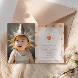 You are my Sunshine Sun Retro Minimal 1st Birthday Invitation