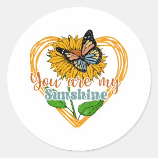 You Are My Sunshine Sunflower Butterfly Classic Round Sticker