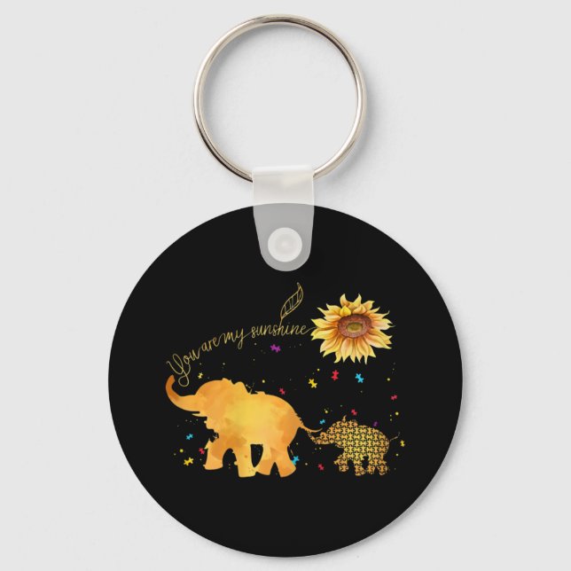 You Are My Sunshine Sunflower Elephant Autism Keychain (Front)