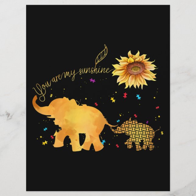 You Are My Sunshine Sunflower Elephant Autism Letterhead (Front)