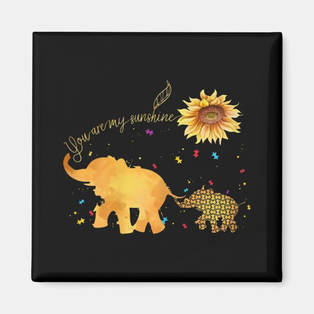 You Are My Sunshine Sunflower Elephant Autism Magnet (Front)