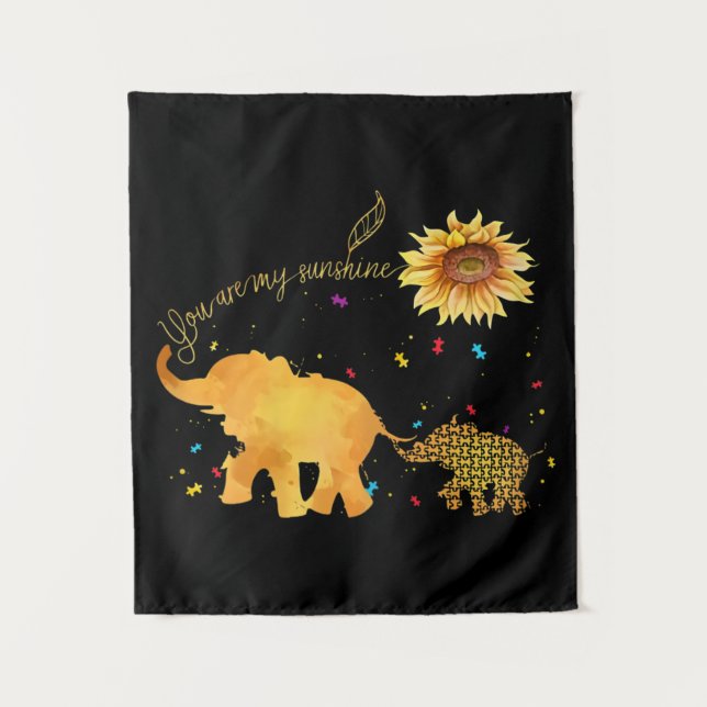 You Are My Sunshine Sunflower Elephant Autism Tapestry (Front)