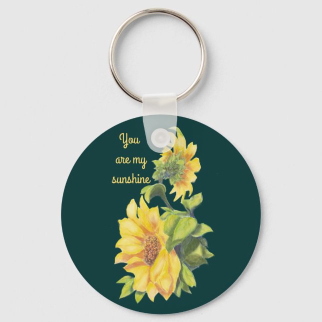 You are my Sunshine Sunflower floral Quote Keychain (Front)
