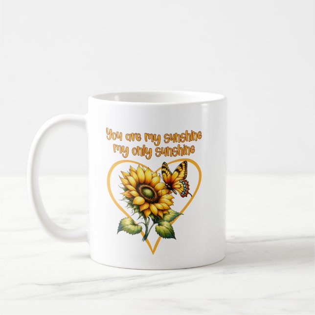 You are My Sunshine Sunflower Heart Personalized Coffee Mug (Left)