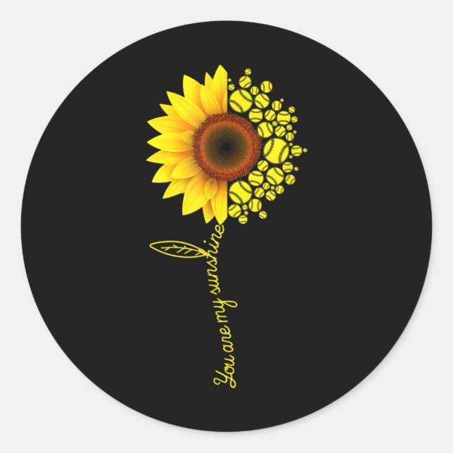 You Are My Sunshine Sunflower Softball Classic Round Sticker (Front)