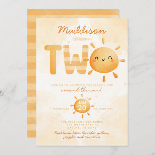 You Are My Sunshine turning TWO 2nd Birthday Party Invitation