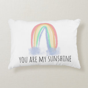You are my sunshine watercolor painted rainbow  accent pillow