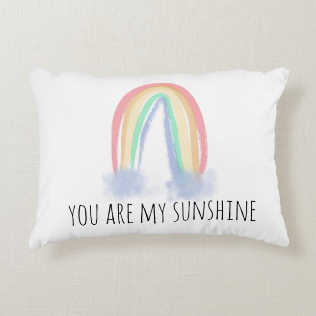 You are my sunshine watercolor painted rainbow  accent pillow (Front)