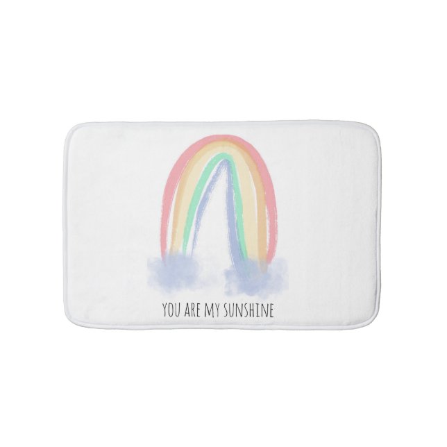 You are my sunshine watercolor painted rainbow  bath mat (Front)