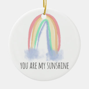 You are my sunshine watercolor painted rainbow ceramic ornament