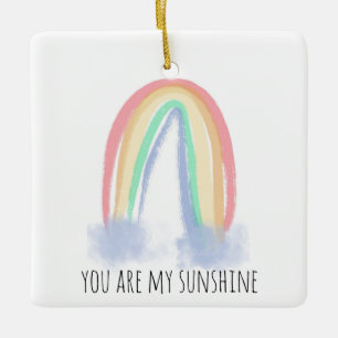 You are my sunshine watercolor painted rainbow ceramic ornament
