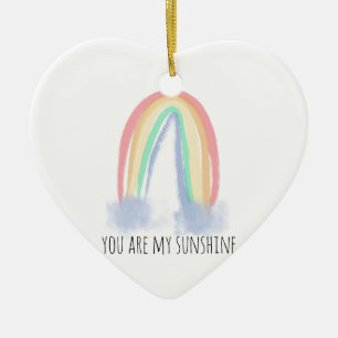 You are my sunshine watercolor painted rainbow  ceramic ornament