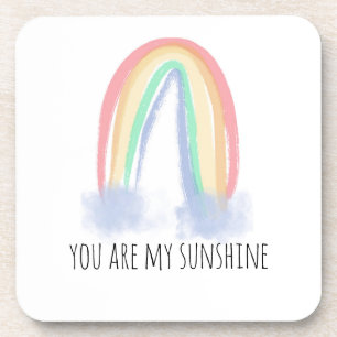 You are my sunshine watercolor painted rainbow coaster