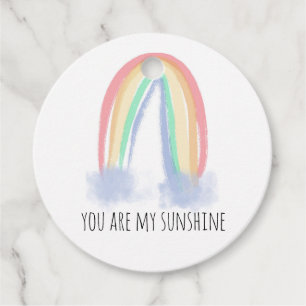 You are my sunshine watercolor painted rainbow favour tags