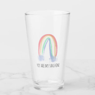 You are my sunshine watercolor painted rainbow  glass