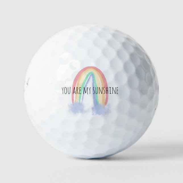 You are my sunshine watercolor painted rainbow  golf balls (Front)