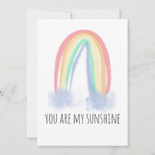 You are my sunshine watercolor painted rainbow invitation
