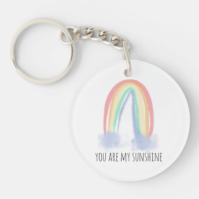 You are my sunshine watercolor painted rainbow  keychain (Front)