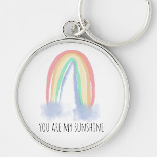 You are my sunshine watercolor painted rainbow keychain
