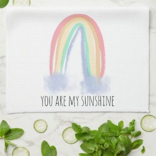You are my sunshine watercolor painted rainbow kitchen towel