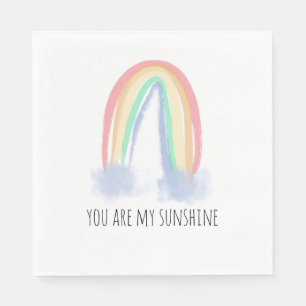 You are my sunshine watercolor painted rainbow  napkin