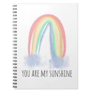 You are my sunshine watercolor painted rainbow notebook
