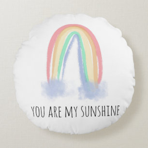 You are my sunshine watercolor painted rainbow  round pillow