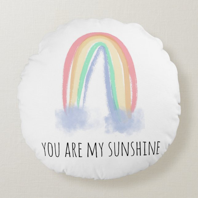 You are my sunshine watercolor painted rainbow  round pillow (Front)