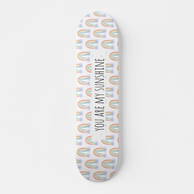 You are my sunshine watercolor painted rainbow  skateboard (Front)