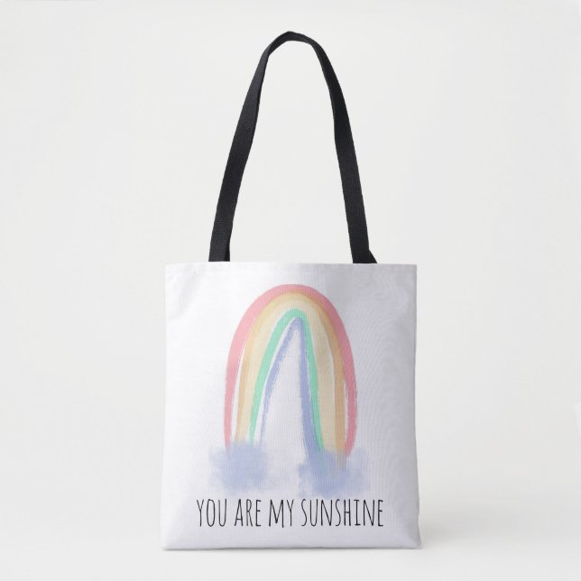 You are my sunshine watercolor painted rainbow   tote bag (Front)