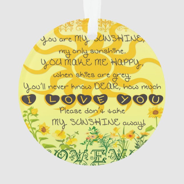 You are My Sunshine with Flowers in Yellow Ornament (Back)