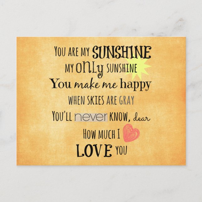 You are my Sunshine Word Art Typography Postcard (Front)