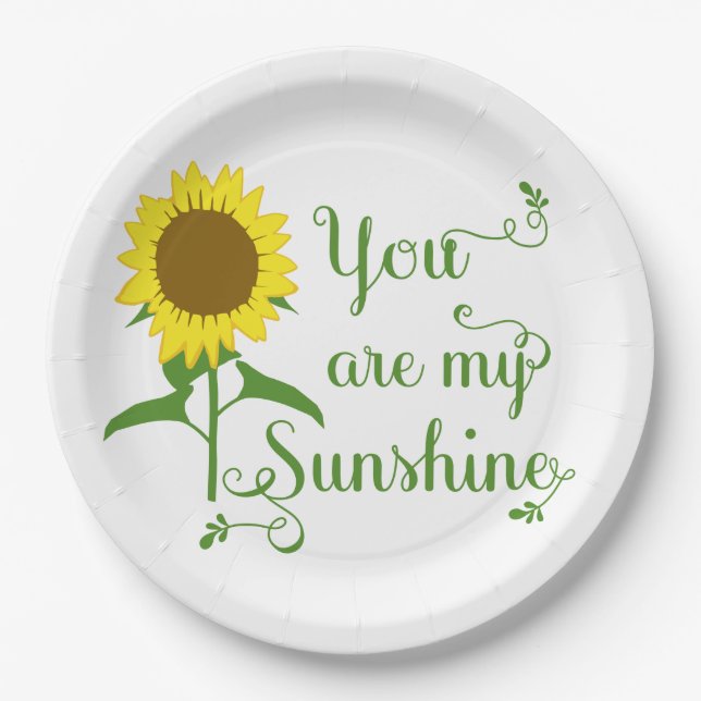 You Are My Sunshine Yellow Floral Sunflower Paper Plate (Front)