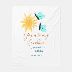 You are my sunshine yellow orange sun blue butterf fleece blanket