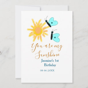 You are my sunshine yellow orange sun blue butterf holiday card