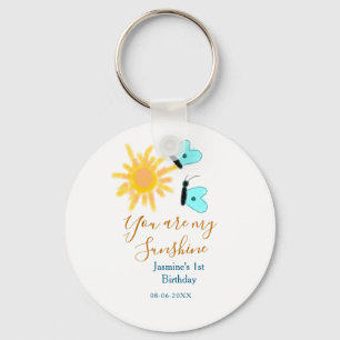 You are my sunshine yellow orange sun blue butterf keychain