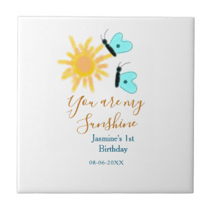 You are my sunshine yellow orange sun blue butterf tile