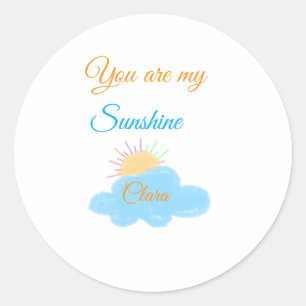 you are my sunshine yellow orange sun rays clouds  classic round sticker