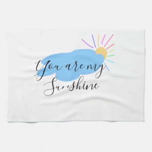 you are my sunshine yellow orange sun rays clouds kitchen towel