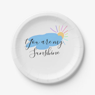 you are my sunshine yellow orange sun rays clouds paper plate