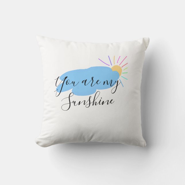 you are my sunshine yellow orange sun rays clouds throw pillow (Front)