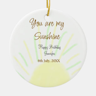 You are my sunshine yellow pastel birthday add nam ceramic ornament