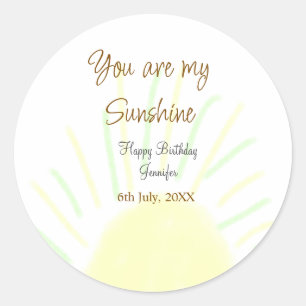 You are my sunshine yellow pastel birthday add nam classic round sticker
