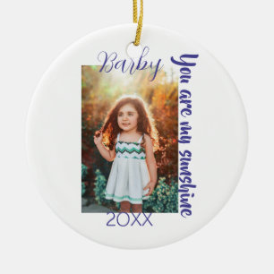 you are my sunshine yellow PHOTO NAME YEAR PURPLE  Ceramic Ornament